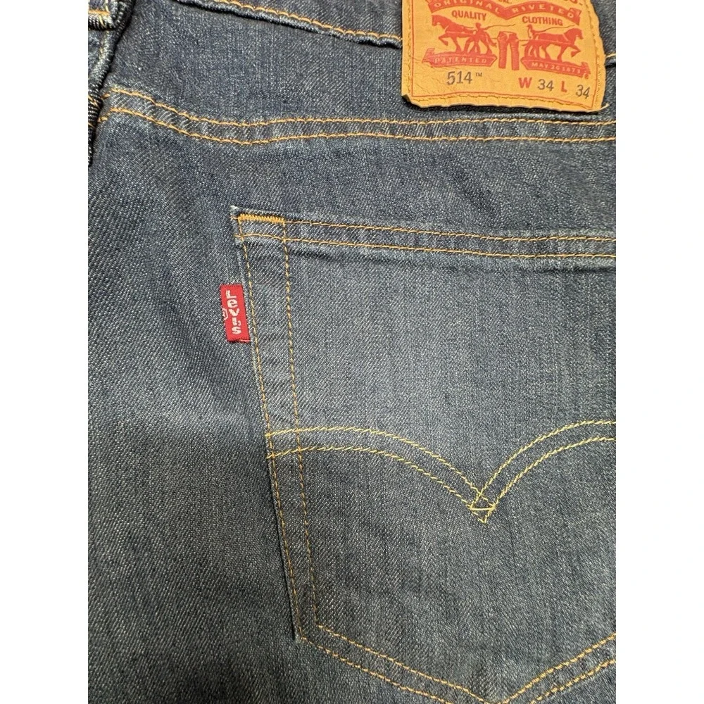 Levi's 514 Jeans Mens 34x34 Blue Denim Cotton Dark Wash Slim Fit Straight Leg